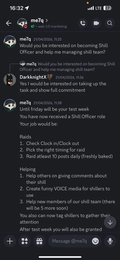 Original Discord screenshot of the VOICE Shill Officer role brief